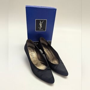 Vintage YSL Yves Saint Laurent Black Satin Heels 7.5